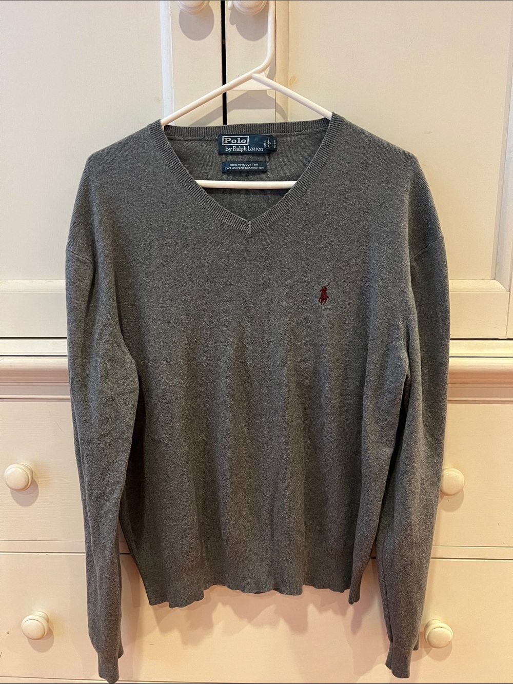 Polo by Ralph Lauren Gray V-Neck Sweater with Red Pony Logo
